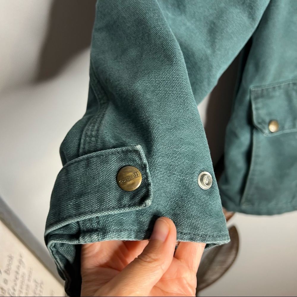Vintage Carhartt Size L Blanket Lined Barnyard Barn Chore Coat Jacket Teal Green - Picture 3 of 8